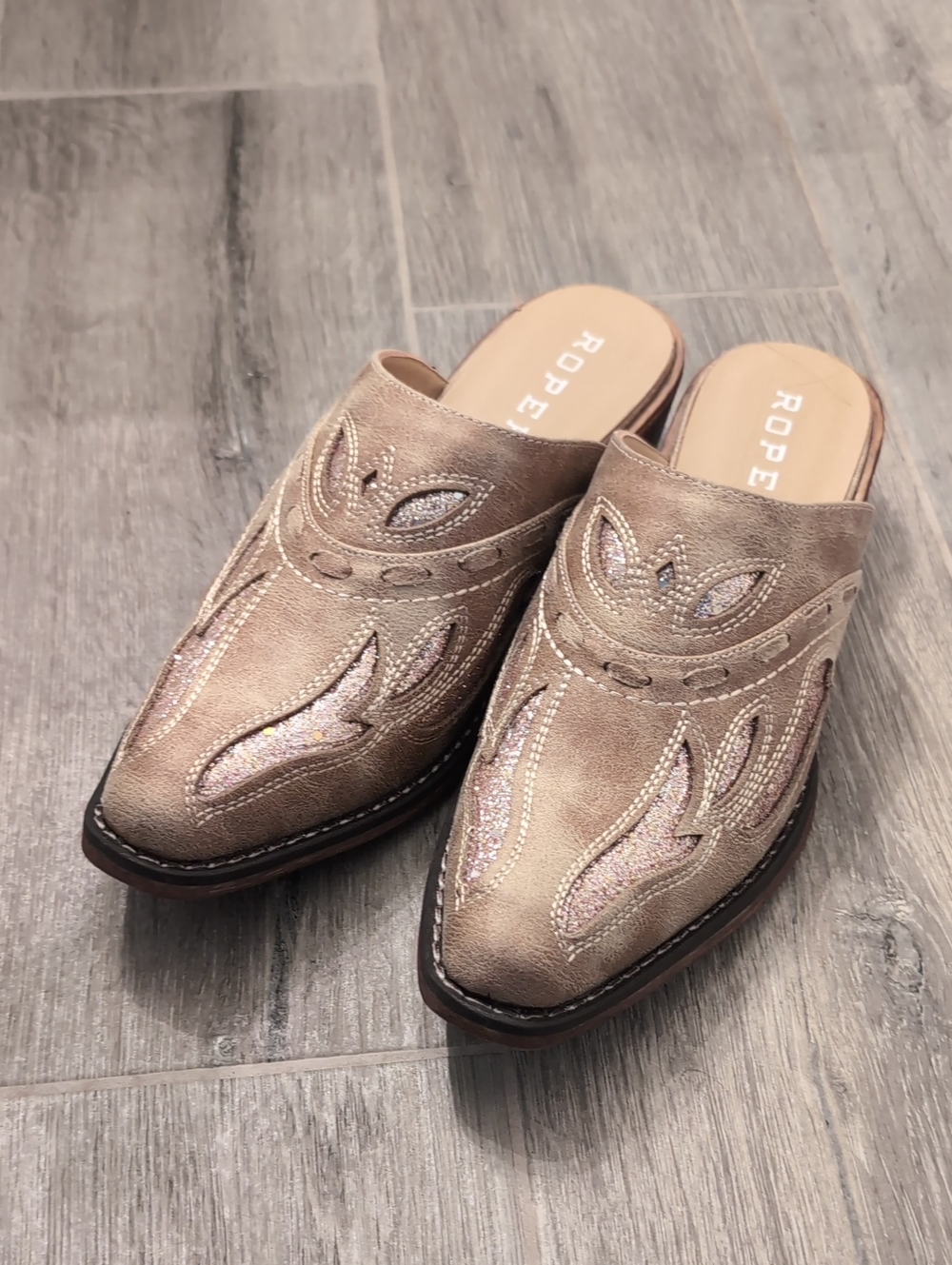 ROPER Taupe Western Slip-On Mules